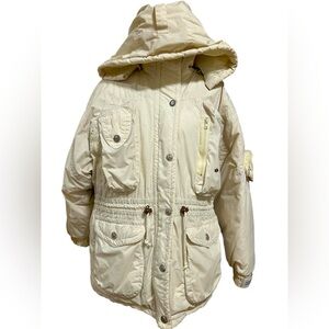 Triple F.A.T. Goose Vintage Cream Down Parka Hooded Winter Jacket Size Small